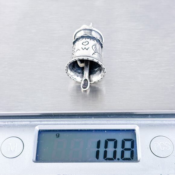 Vintage JJ Sterling Silver 925 Granny Nanny Mom Heart Bell Pendant - Picture 8 of 9